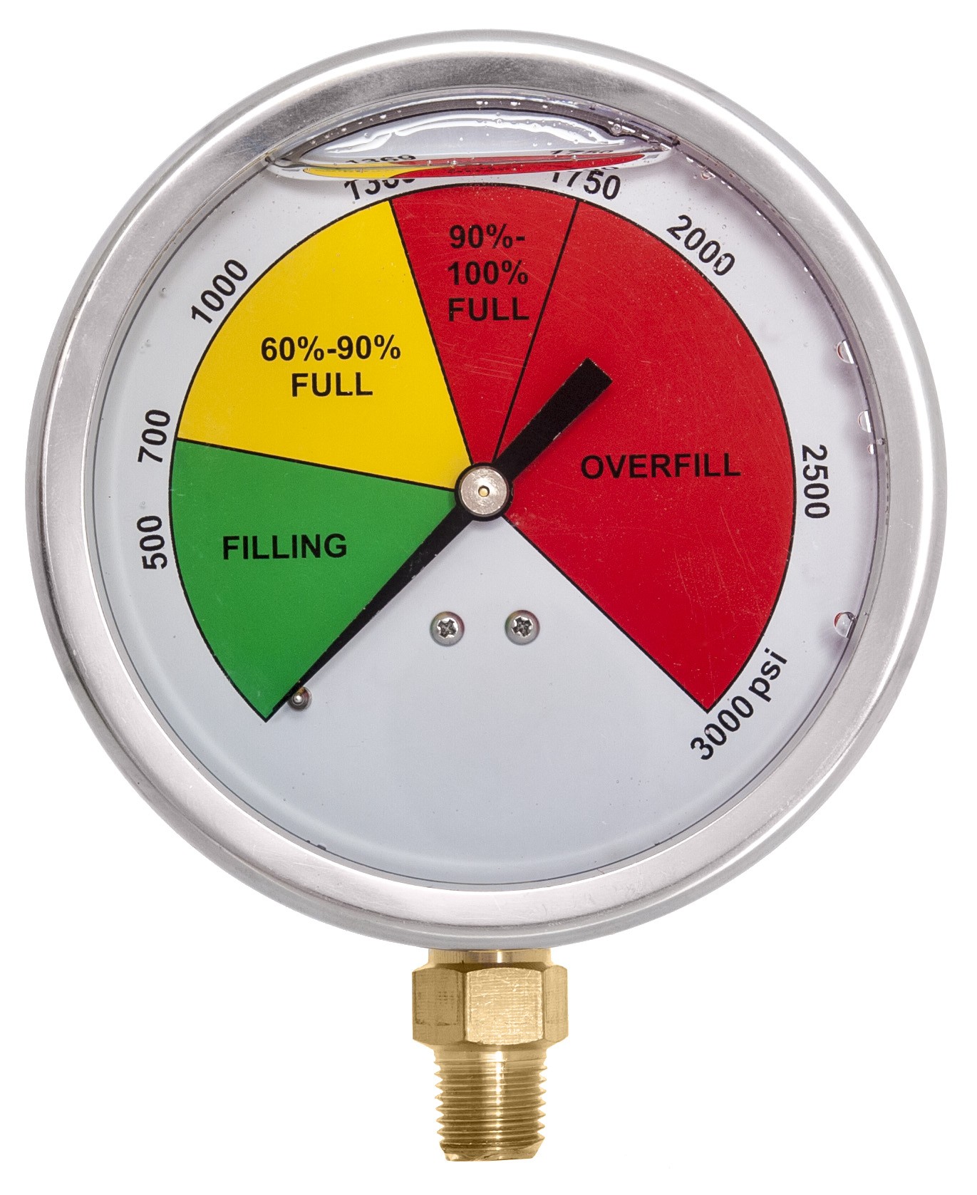 Medidor lleno de aceite de 4", estuche SS, 1/4" NPT, montaje inferior, 0-3.000 PSI (cara de color) - Imagen 1 de 2