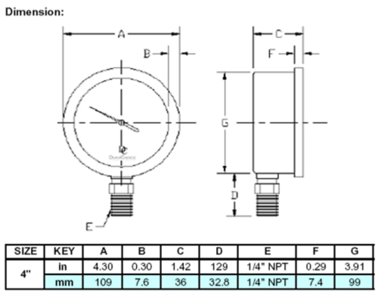 4 Zoll ölgefülltes Manometer, SS Gehäuse, 1/4 Zoll NPT, untere Halterung, 0-4.000 PSI - Bild 5 von 5