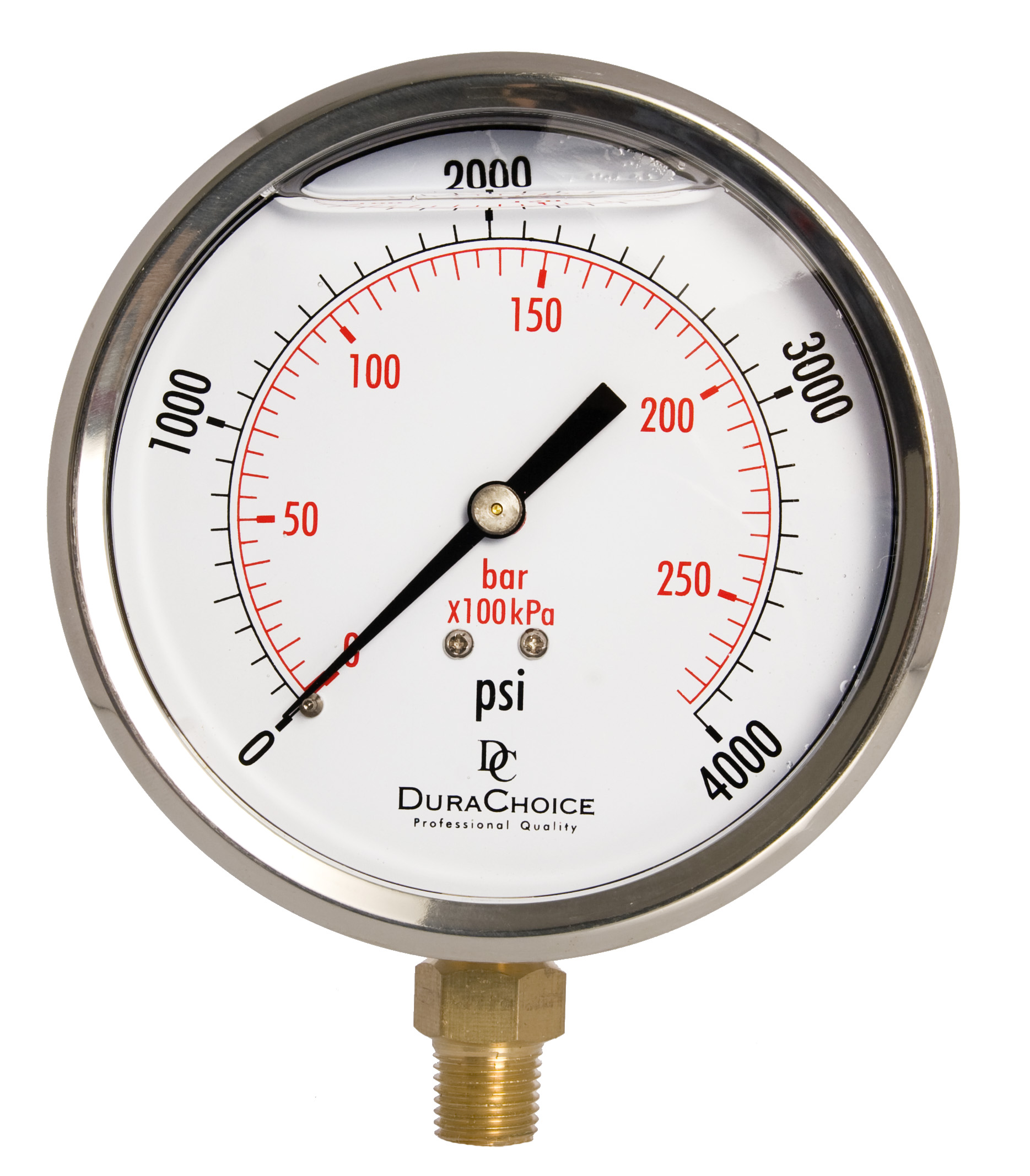 4 Zoll ölgefülltes Manometer, SS Gehäuse, 1/4 Zoll NPT, untere Halterung, 0-4.000 PSI - Bild 1 von 5