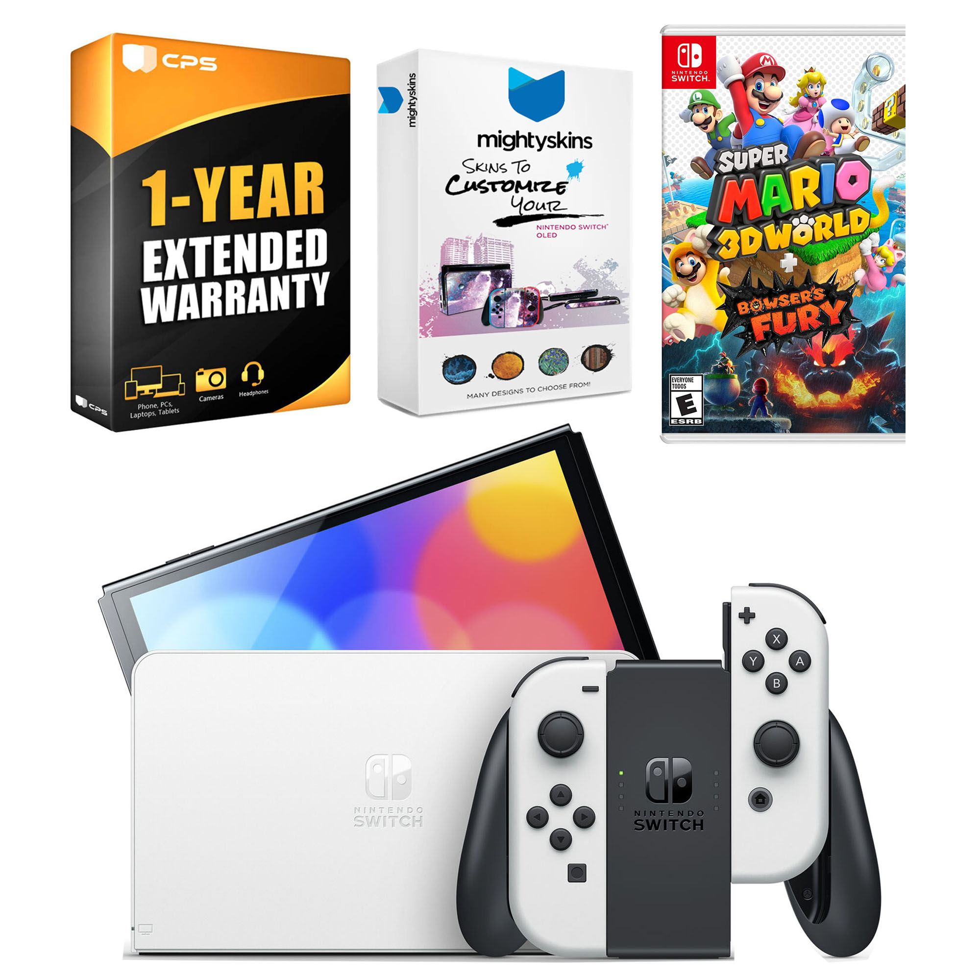 Nintendo Switch White OLED Console + Super Mario 3D World Bundle