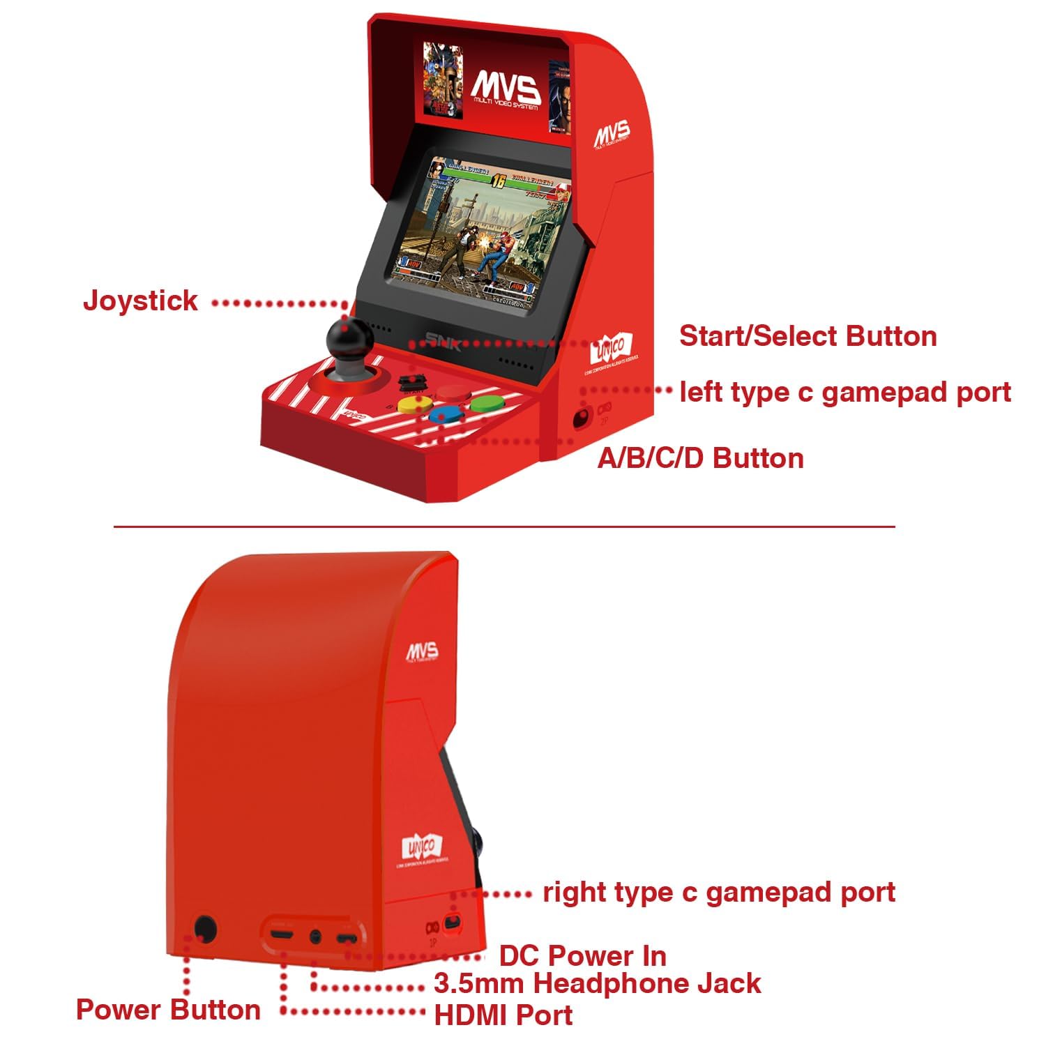 MVS Mini Home Arcade with 45 SNK Games King of Fighters, Metal 